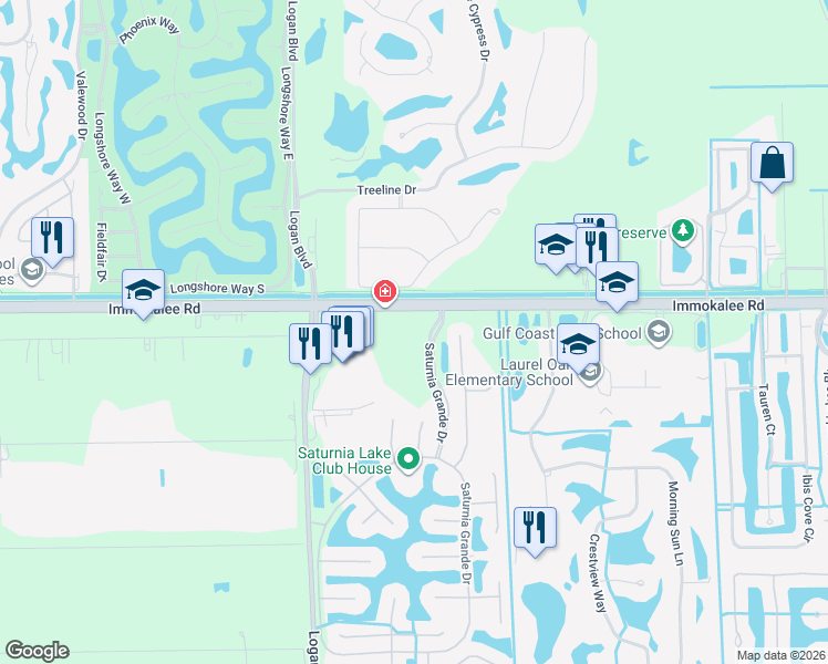 map of restaurants, bars, coffee shops, grocery stores, and more near 7576 Immokalee Road in Naples