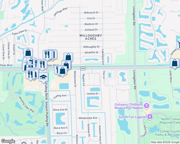 map of restaurants, bars, coffee shops, grocery stores, and more near 10921 Helm Court in Naples