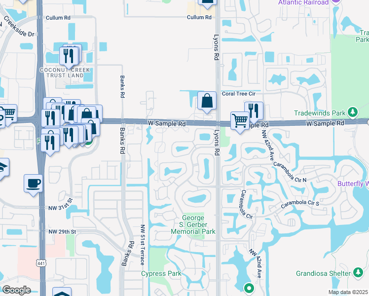 map of restaurants, bars, coffee shops, grocery stores, and more near 4048 Cocoplum Circle in Coconut Creek