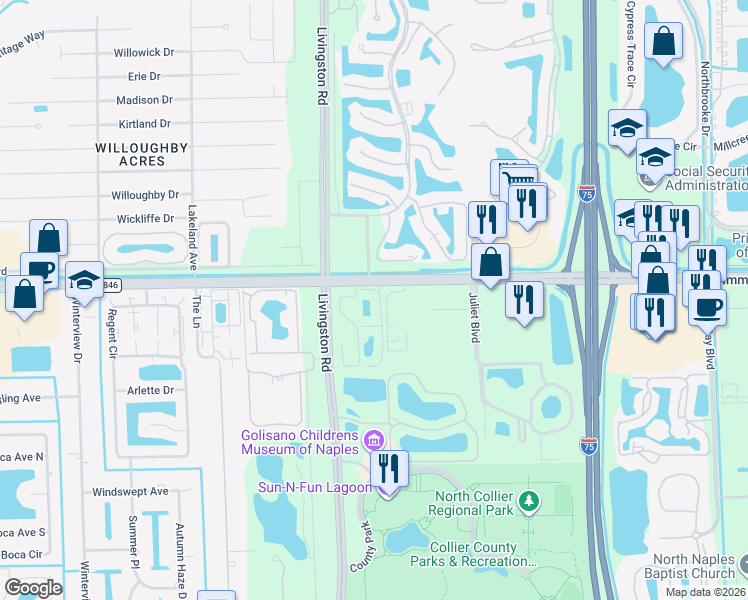 map of restaurants, bars, coffee shops, grocery stores, and more near 4955 Sandra Bay Drive in Naples