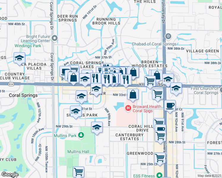 map of restaurants, bars, coffee shops, grocery stores, and more near 10211 West Sample Road in Coral Springs