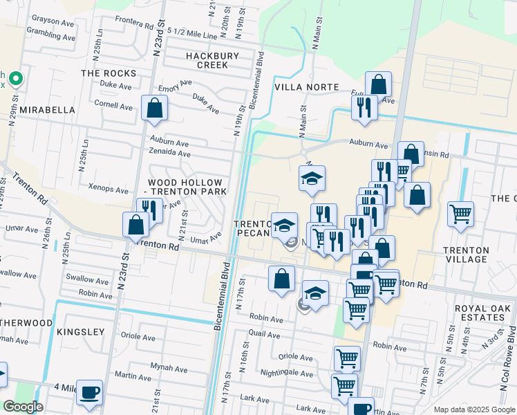 map of restaurants, bars, coffee shops, grocery stores, and more near 7512 North 17th Street in McAllen