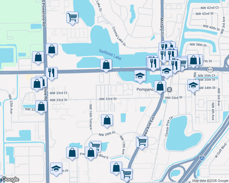 map of restaurants, bars, coffee shops, grocery stores, and more near 3318 Mallard Close in Pompano Beach