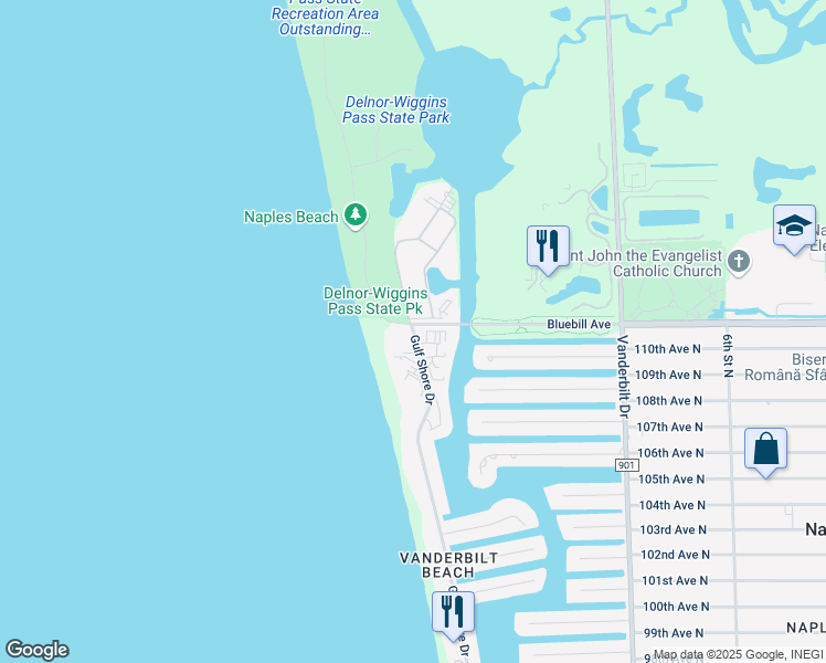 map of restaurants, bars, coffee shops, grocery stores, and more near 11135 Gulf Shore Drive in Naples