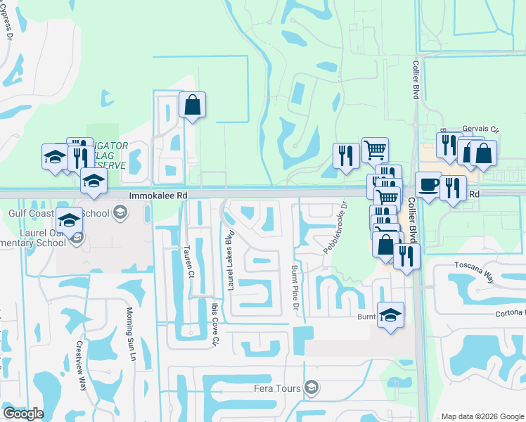 map of restaurants, bars, coffee shops, grocery stores, and more near 8298 Key Royal Lane in Naples