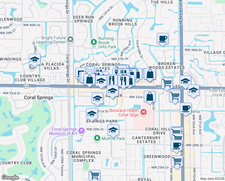 map of restaurants, bars, coffee shops, grocery stores, and more near in Coral Springs