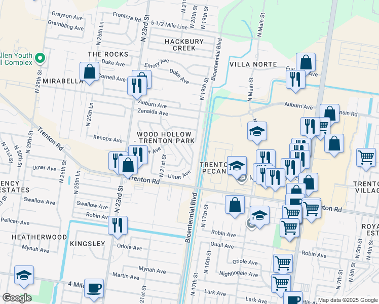 map of restaurants, bars, coffee shops, grocery stores, and more near 7421 North 19th Street in McAllen