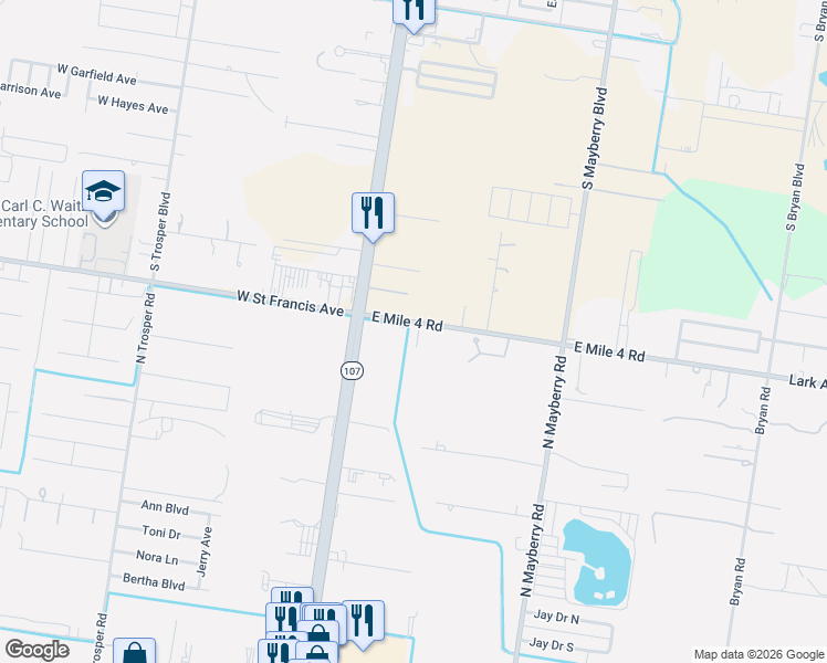 map of restaurants, bars, coffee shops, grocery stores, and more near 312 East Mile 4 Road in Palmhurst