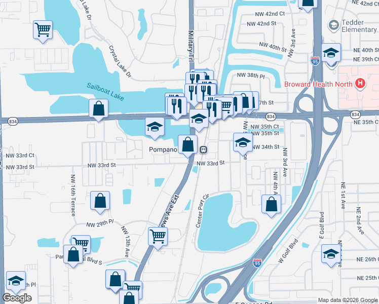 map of restaurants, bars, coffee shops, grocery stores, and more near 3396 Southeast 10th Street in Pompano Beach