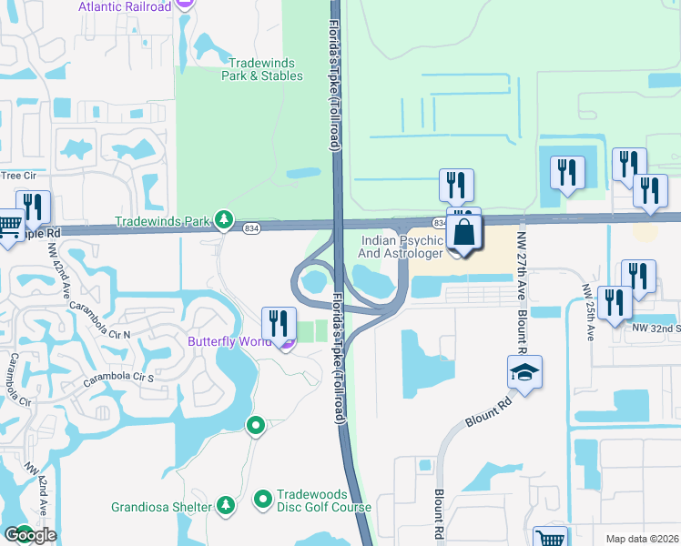 map of restaurants, bars, coffee shops, grocery stores, and more near Florida's Turnpike in Pompano Beach