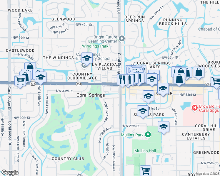 map of restaurants, bars, coffee shops, grocery stores, and more near 10712 West Sample Road in Coral Springs