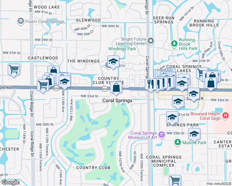 map of restaurants, bars, coffee shops, grocery stores, and more near 10870 West Sample Road in Coral Springs