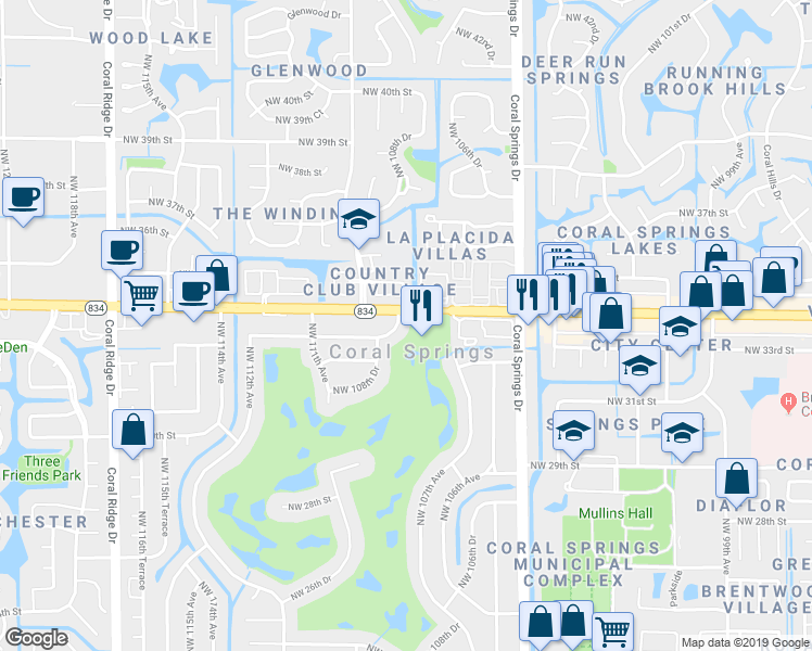 map of restaurants, bars, coffee shops, grocery stores, and more near 10870 West Sample Road in Coral Springs