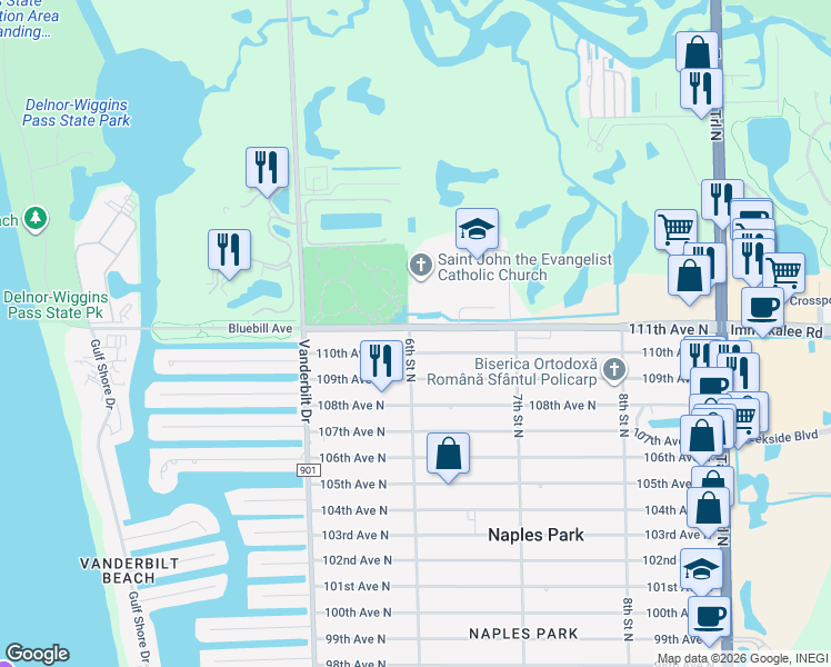map of restaurants, bars, coffee shops, grocery stores, and more near 625 Immokalee Road in Naples