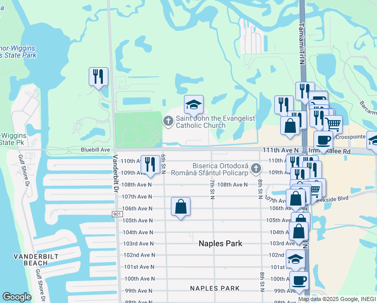 map of restaurants, bars, coffee shops, grocery stores, and more near 654 Immokalee Road in Naples
