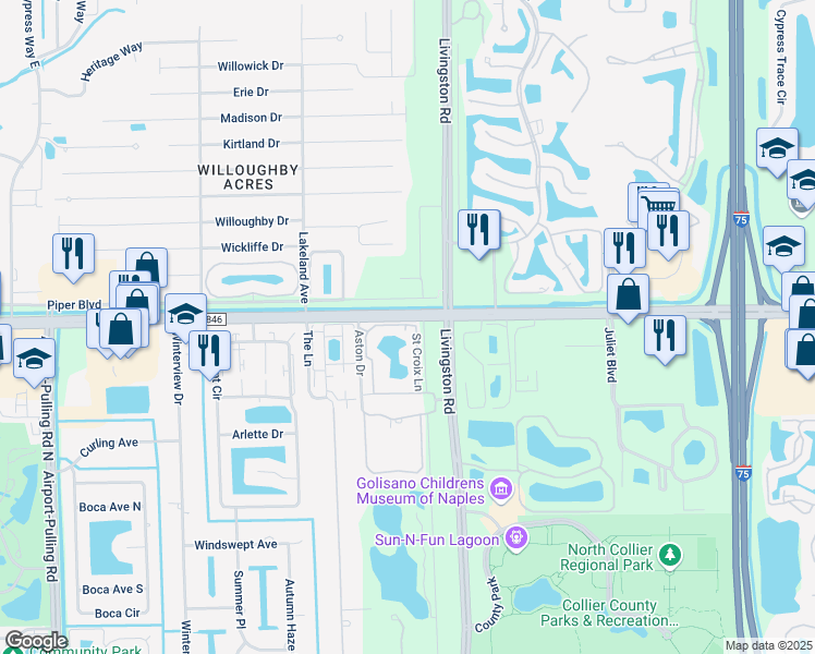 map of restaurants, bars, coffee shops, grocery stores, and more near 4710 Saint Croix Lane in Naples