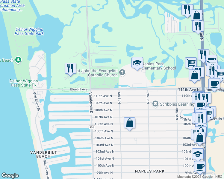 map of restaurants, bars, coffee shops, grocery stores, and more near 576 Immokalee Road in Naples