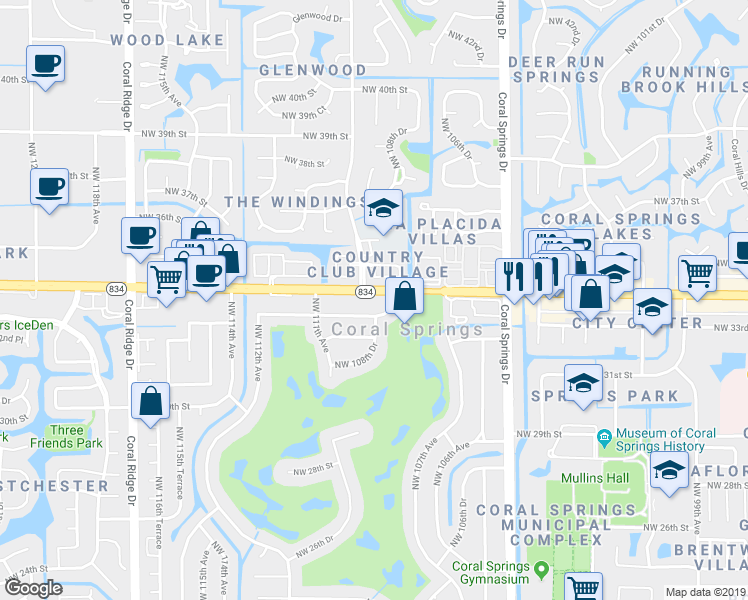 map of restaurants, bars, coffee shops, grocery stores, and more near 11028 West Sample Road in Coral Springs