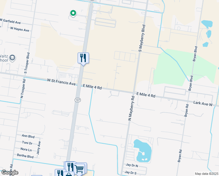 map of restaurants, bars, coffee shops, grocery stores, and more near 1415 South Dallas Street in Alton