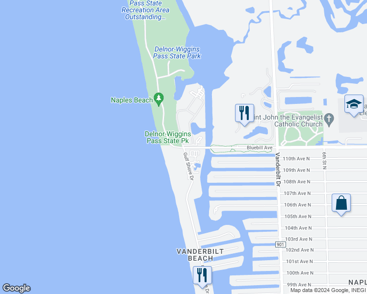 map of restaurants, bars, coffee shops, grocery stores, and more near 11135 Park Drive in Naples