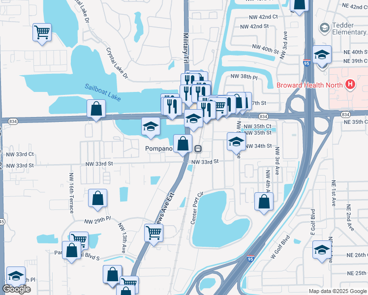map of restaurants, bars, coffee shops, grocery stores, and more near 3396 Southeast 10th Street in Pompano Beach