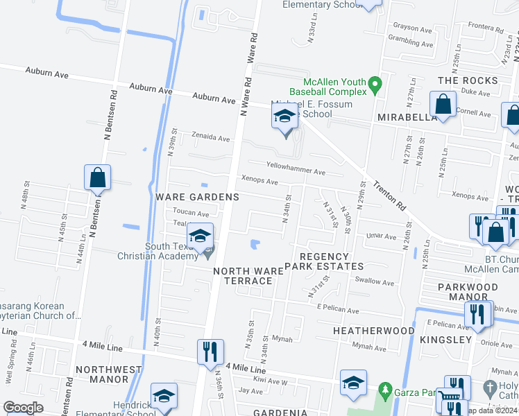 map of restaurants, bars, coffee shops, grocery stores, and more near 3508 Umar Avenue in McAllen