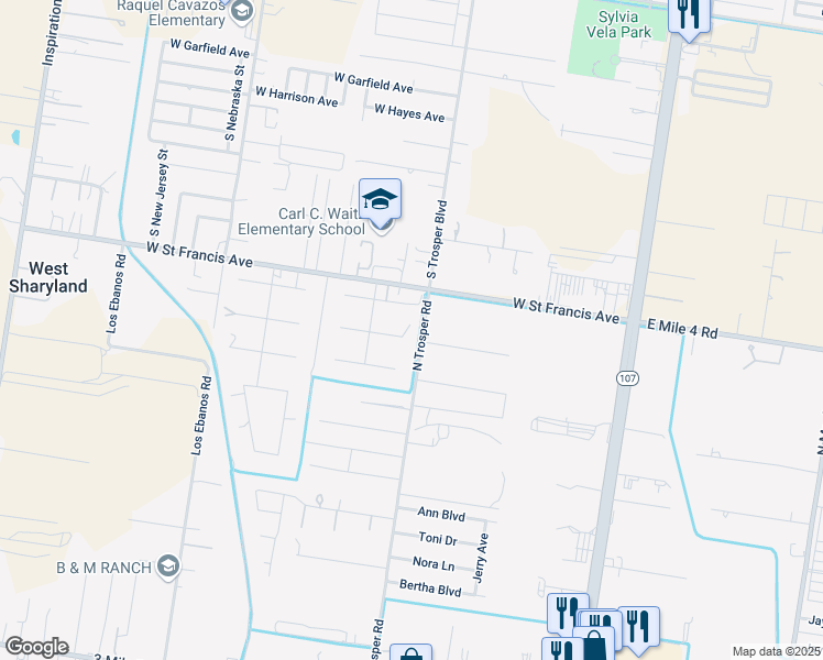 map of restaurants, bars, coffee shops, grocery stores, and more near 802 Idaho Street in Palmhurst