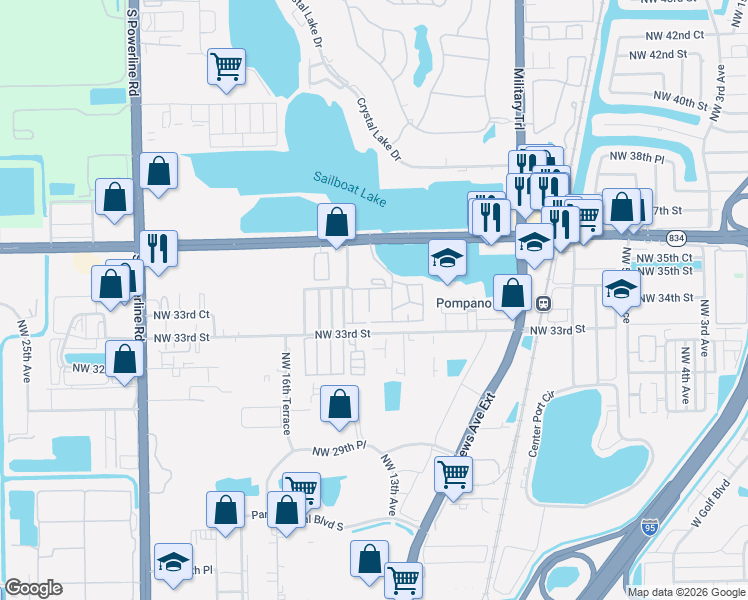 map of restaurants, bars, coffee shops, grocery stores, and more near 3318 Mallard Close in Pompano Beach