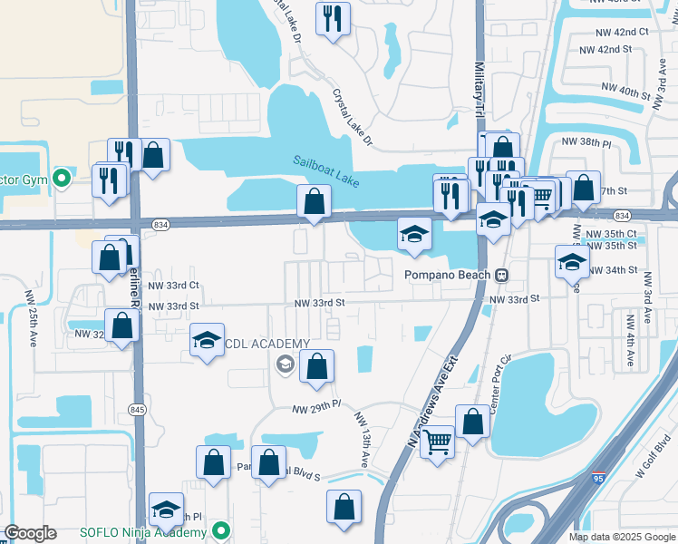 map of restaurants, bars, coffee shops, grocery stores, and more near 3318 Mallard Close in Pompano Beach