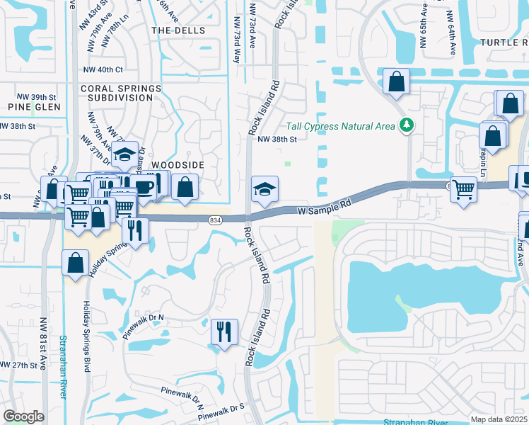 map of restaurants, bars, coffee shops, grocery stores, and more near in Coral Springs