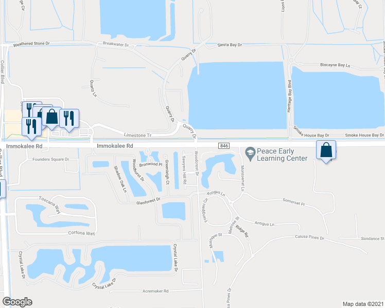 map of restaurants, bars, coffee shops, grocery stores, and more near Sheen Lane in Collier County