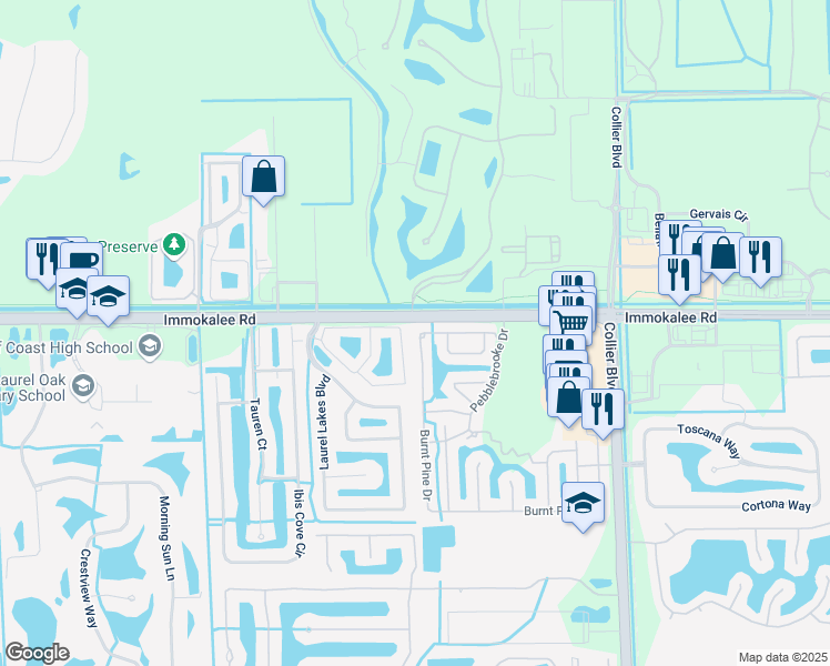 map of restaurants, bars, coffee shops, grocery stores, and more near 107 Burnt Pine Drive in Naples