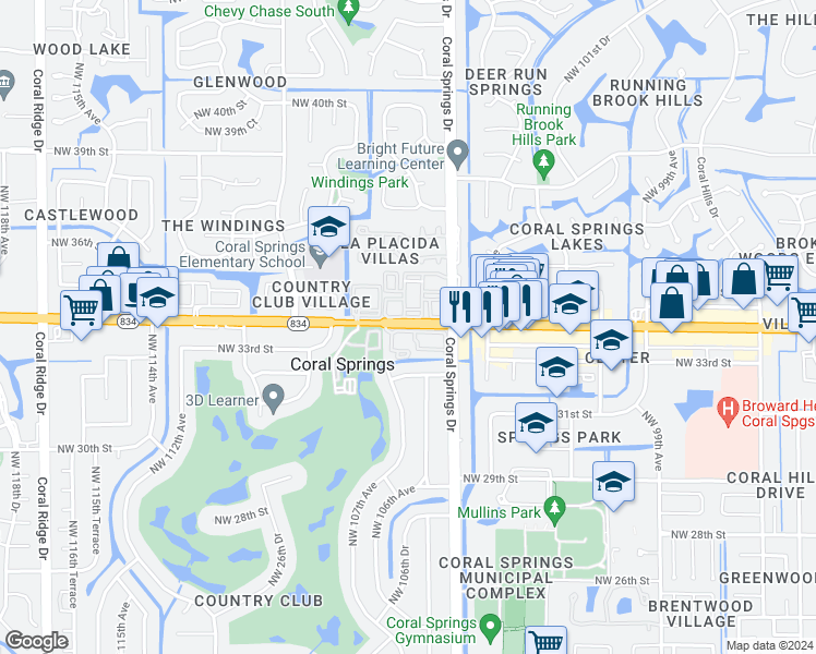 map of restaurants, bars, coffee shops, grocery stores, and more near 10712 West Sample Road in Coral Springs