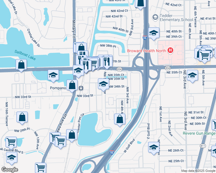 map of restaurants, bars, coffee shops, grocery stores, and more near 3401 Northwest 5th Terrace in Pompano Beach
