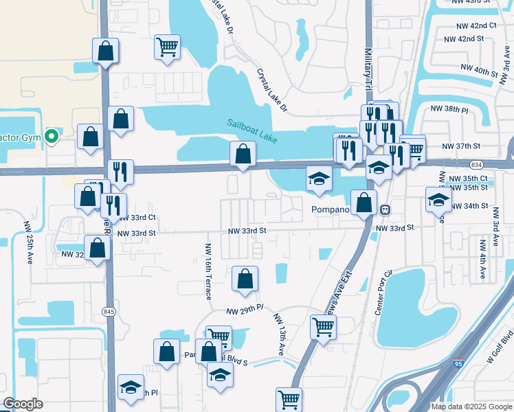 map of restaurants, bars, coffee shops, grocery stores, and more near 3341 Northwest 14th Avenue in Pompano Beach