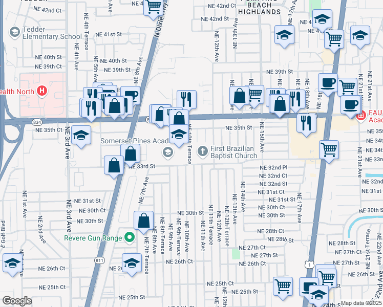 map of restaurants, bars, coffee shops, grocery stores, and more near 10 Eagle Trace Boulevard in Pompano Beach