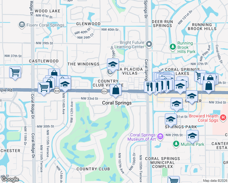 map of restaurants, bars, coffee shops, grocery stores, and more near 10870 West Sample Road in Coral Springs