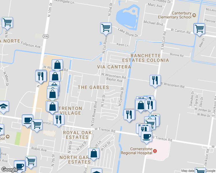 map of restaurants, bars, coffee shops, grocery stores, and more near 104 Auburn Avenue in McAllen
