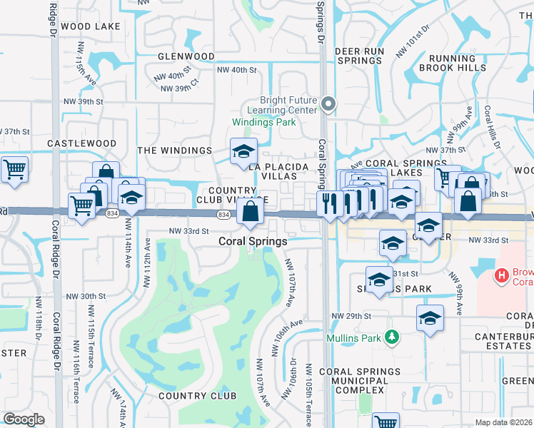 map of restaurants, bars, coffee shops, grocery stores, and more near 10830 West Sample Road in Coral Springs