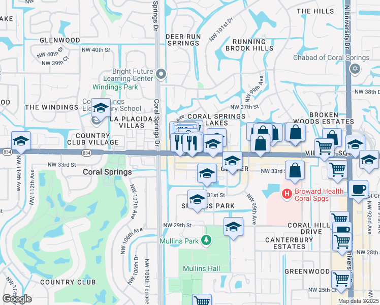 map of restaurants, bars, coffee shops, grocery stores, and more near 10303 West Sample Road in Coral Springs
