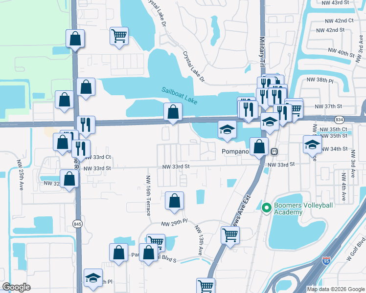 map of restaurants, bars, coffee shops, grocery stores, and more near 3341 Northwest 14th Avenue in Pompano Beach