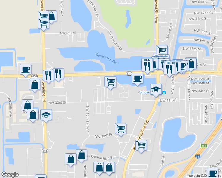 map of restaurants, bars, coffee shops, grocery stores, and more near 3318 Mallard Close in Pompano Beach