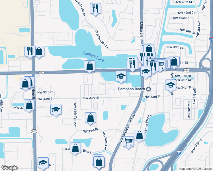 map of restaurants, bars, coffee shops, grocery stores, and more near 3342 Beau Rivage Drive in Pompano Beach