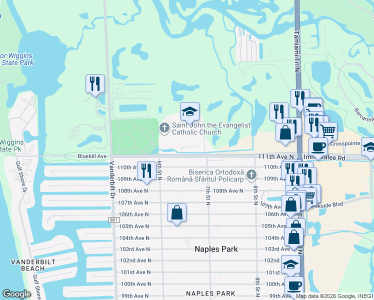 map of restaurants, bars, coffee shops, grocery stores, and more near 654 Immokalee Road in Naples