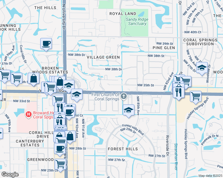 map of restaurants, bars, coffee shops, grocery stores, and more near 8803 West Sample Road in Coral Springs