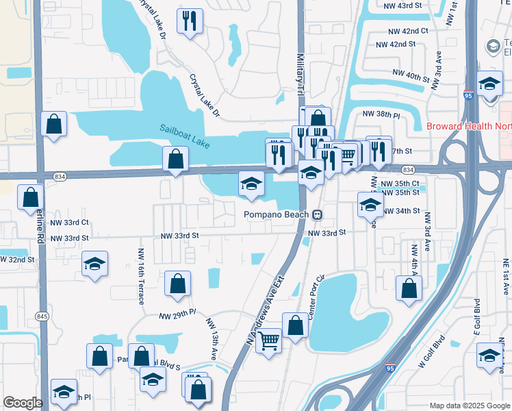 map of restaurants, bars, coffee shops, grocery stores, and more near 3311 North Andrews Avenue Extension in Pompano Beach