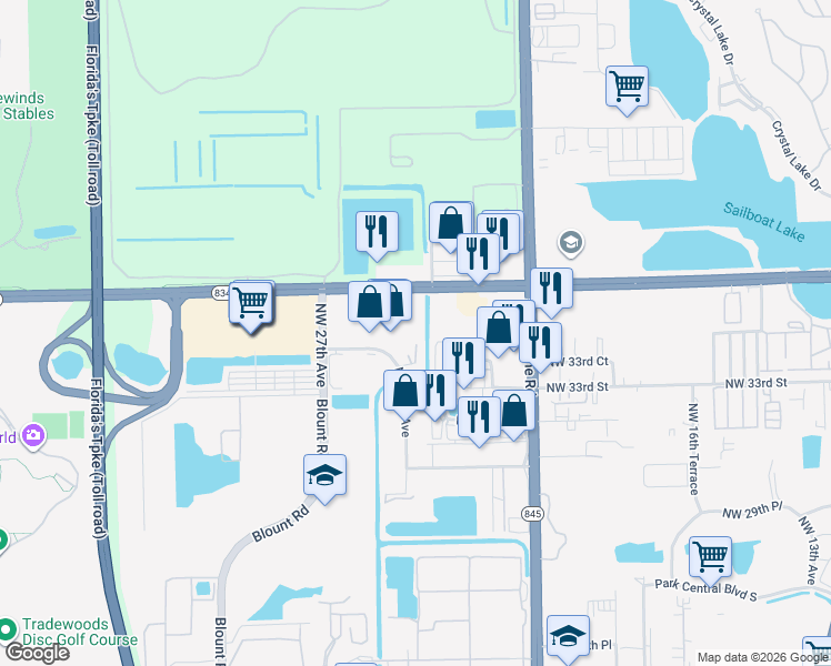 map of restaurants, bars, coffee shops, grocery stores, and more near 2501 Northwest 34th Place in Pompano Beach