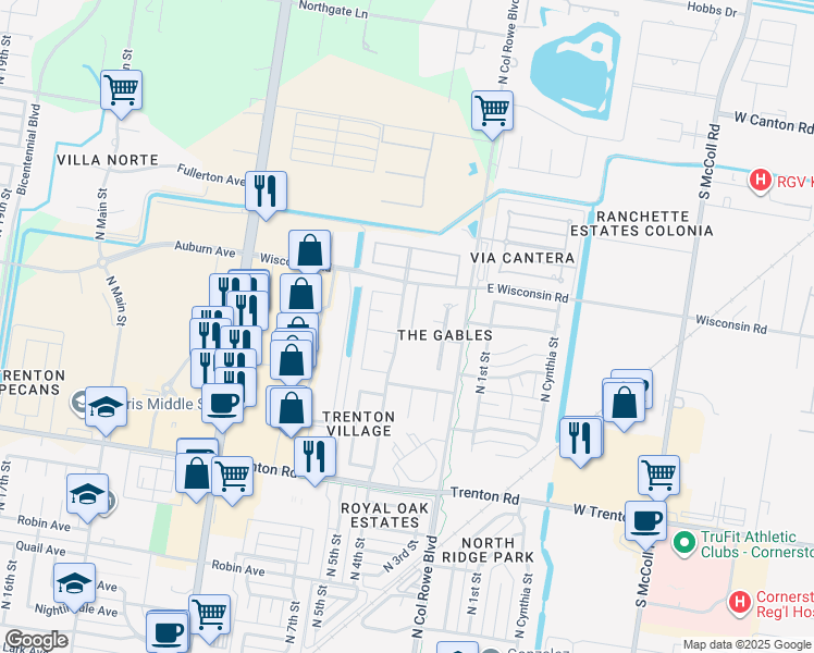 map of restaurants, bars, coffee shops, grocery stores, and more near 7804 North 4th Street in McAllen