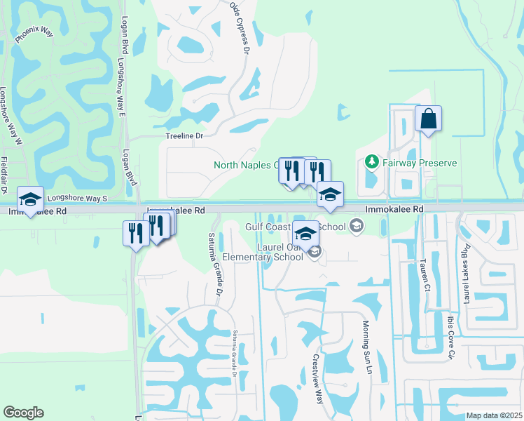 map of restaurants, bars, coffee shops, grocery stores, and more near 7800 Immokalee Road in Naples