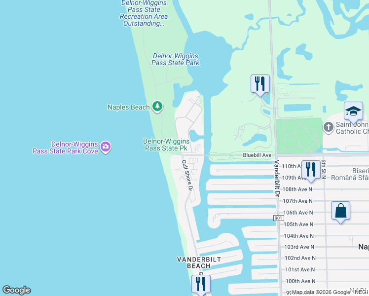 map of restaurants, bars, coffee shops, grocery stores, and more near 11135 Park Drive in Naples